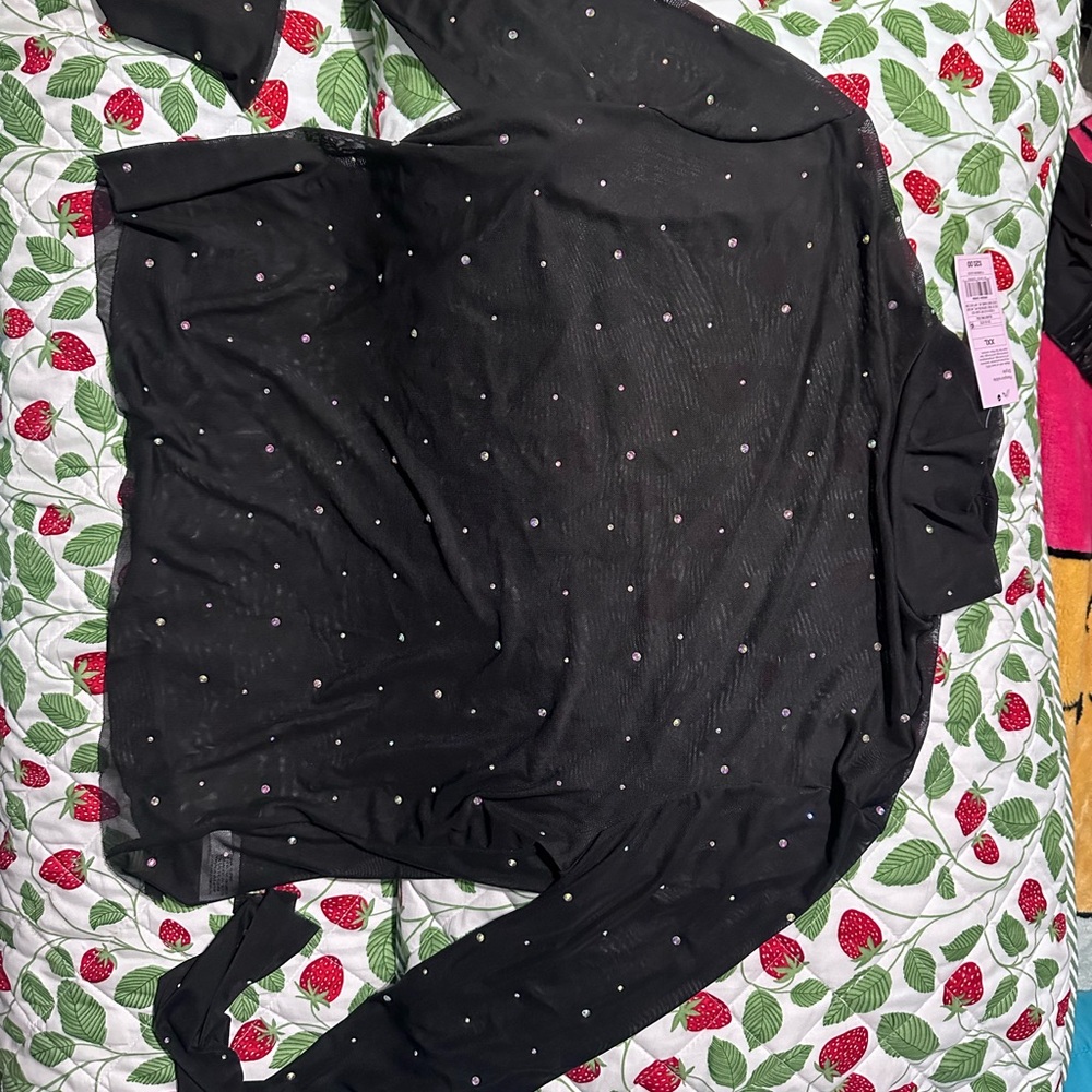 Wild Fable Black Sheer Top with Rhinestones